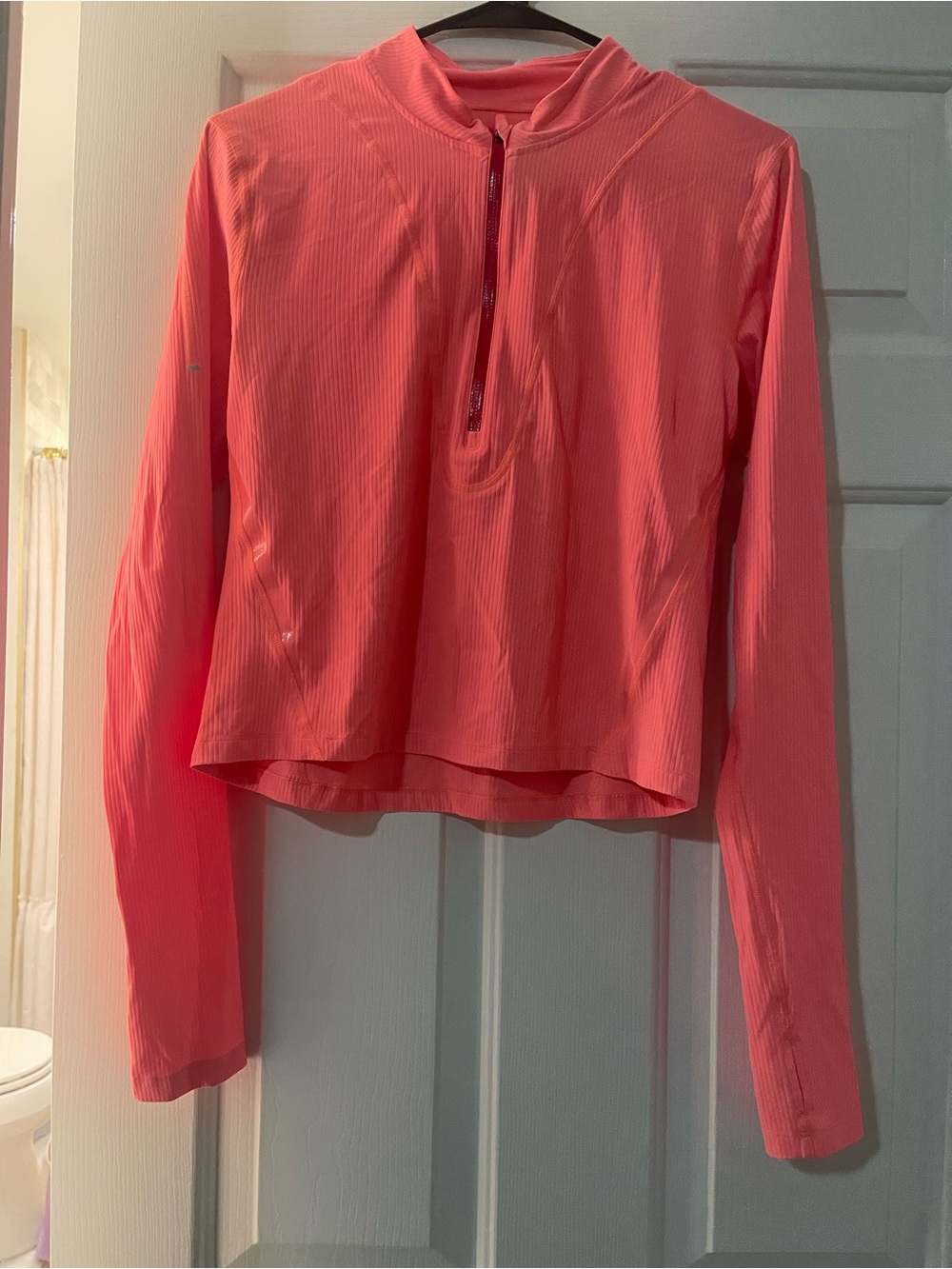 lululemon athletica Neon Coral Quarter-Zip Long Sleeve Top